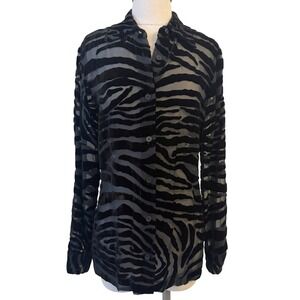 Vintage Y2K Cache Burnout Velvet Silk Blend Button Up Shirt 8 Zebra Sheer Mesh
